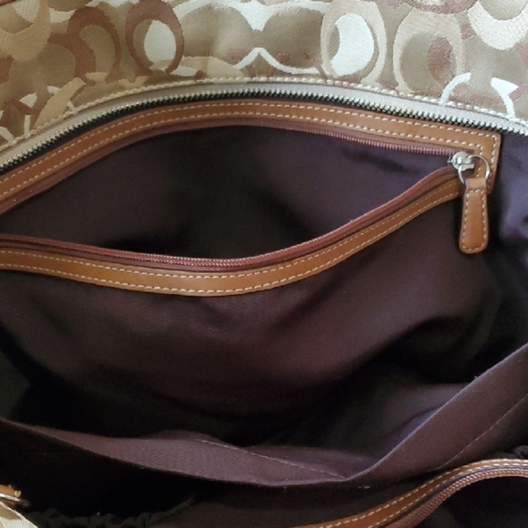 Coach Tan and Brown Diaper Bag 15 X 11.5  Signature Tote With Dust Bag - Picture 15 of 16